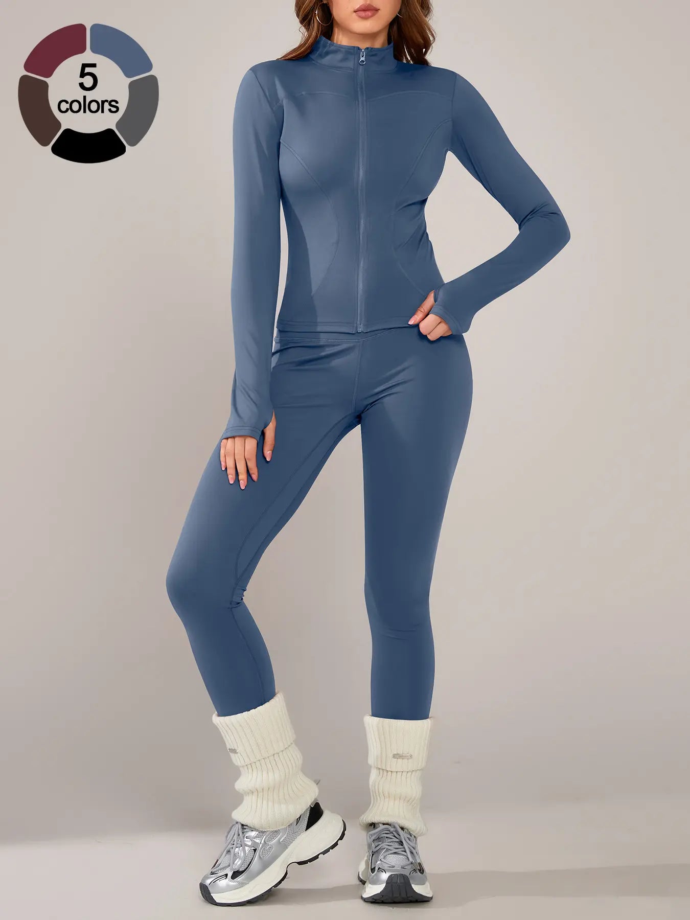 Women'S Sporty Two-Piece Set, Long Sleeve Jacket & Tight-Fit Pants, Breathable Outfit for Yoga, Fall Winter Gym Outdoor Running Clothes, Sportswear Set, Sweatsuit Set