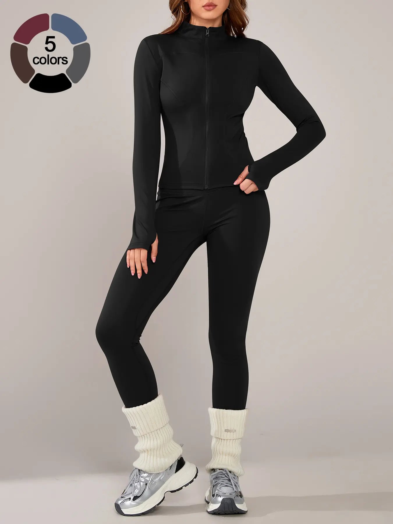 Women'S Sporty Two-Piece Set, Long Sleeve Jacket & Tight-Fit Pants, Breathable Outfit for Yoga, Fall Winter Gym Outdoor Running Clothes, Sportswear Set, Sweatsuit Set
