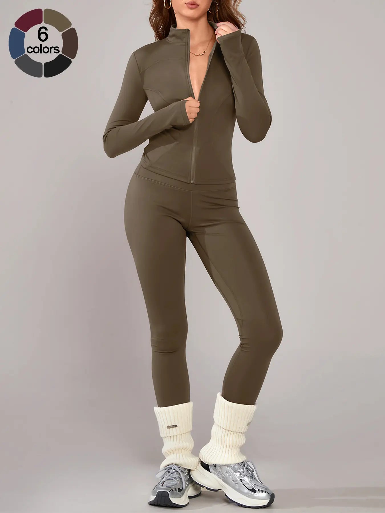 Women'S Sporty Two-Piece Set, Long Sleeve Jacket & Tight-Fit Pants, Breathable Outfit for Yoga, Fall Winter Gym Outdoor Running Clothes, Sportswear Set, Sweatsuit Set