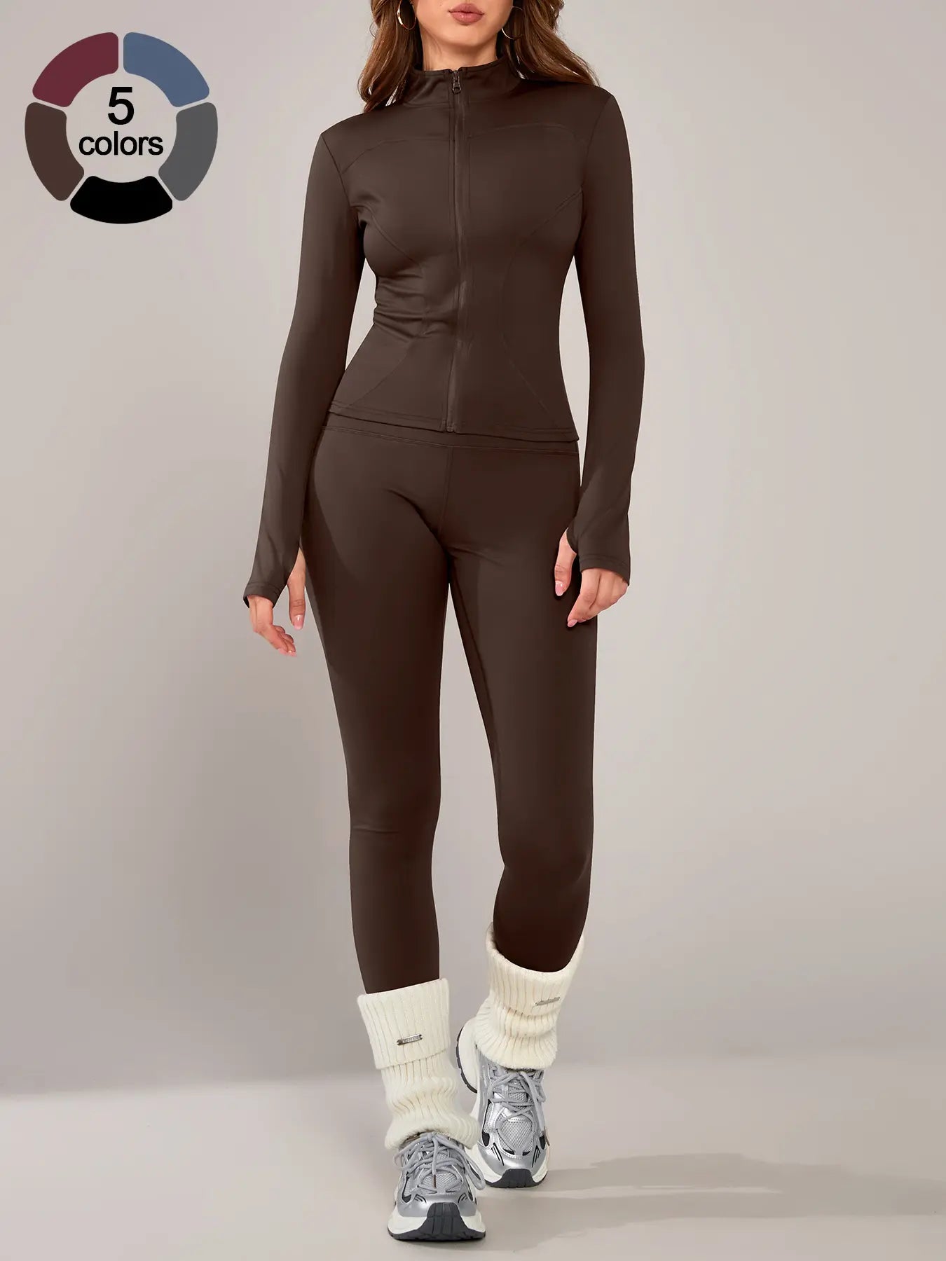Women'S Sporty Two-Piece Set, Long Sleeve Jacket & Tight-Fit Pants, Breathable Outfit for Yoga, Fall Winter Gym Outdoor Running Clothes, Sportswear Set, Sweatsuit Set