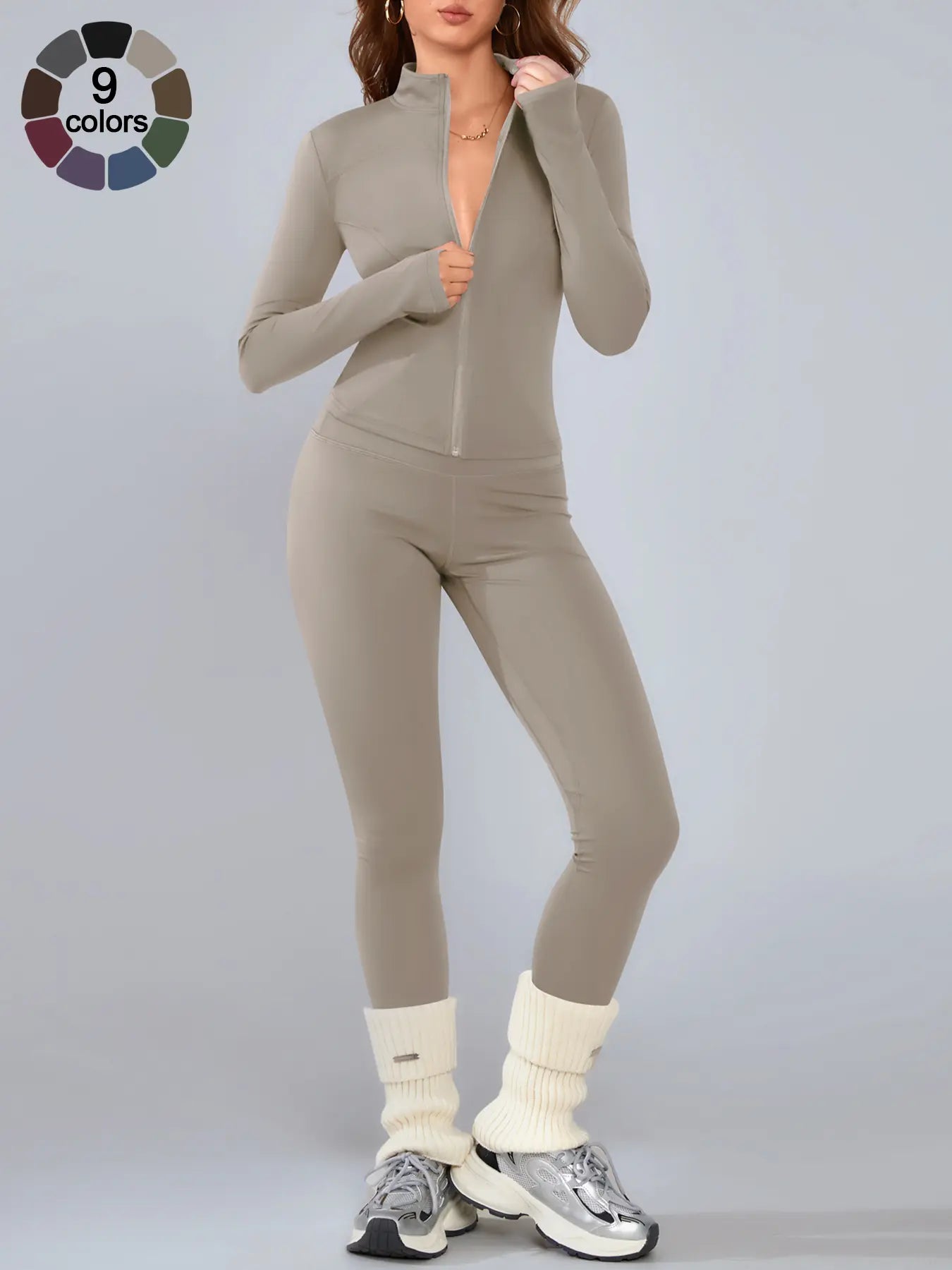 Women'S Sporty Two-Piece Set, Long Sleeve Jacket & Tight-Fit Pants, Breathable Outfit for Yoga, Fall Winter Gym Outdoor Running Clothes, Sportswear Set, Sweatsuit Set